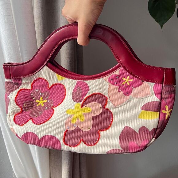 Vintage Floral Canvas Handbag – Red Trim - Picture 1 of 5